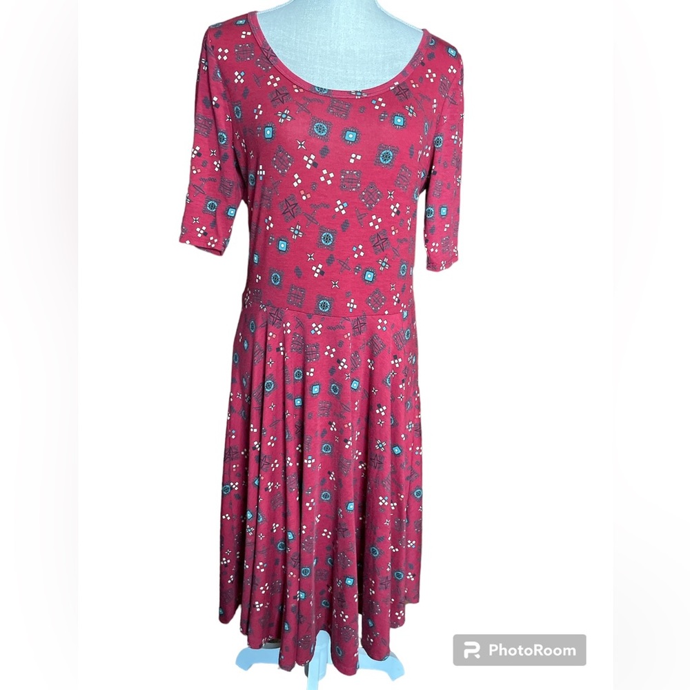 LulaRoe Red & Blue Abstract Print MIDI Dress